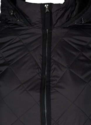 Quiltet termojakke med hette og glidelås, Black, Packshot image number 1