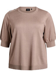 Strikket bluse med korte ermer og små sløyfer, Desert Taupe