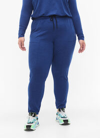 Trening bukser med lommer og snøringer, S. Blue / Black Mel., Model
