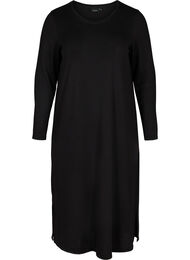 Ensfarget kjole med lange ermer og splitt, Black