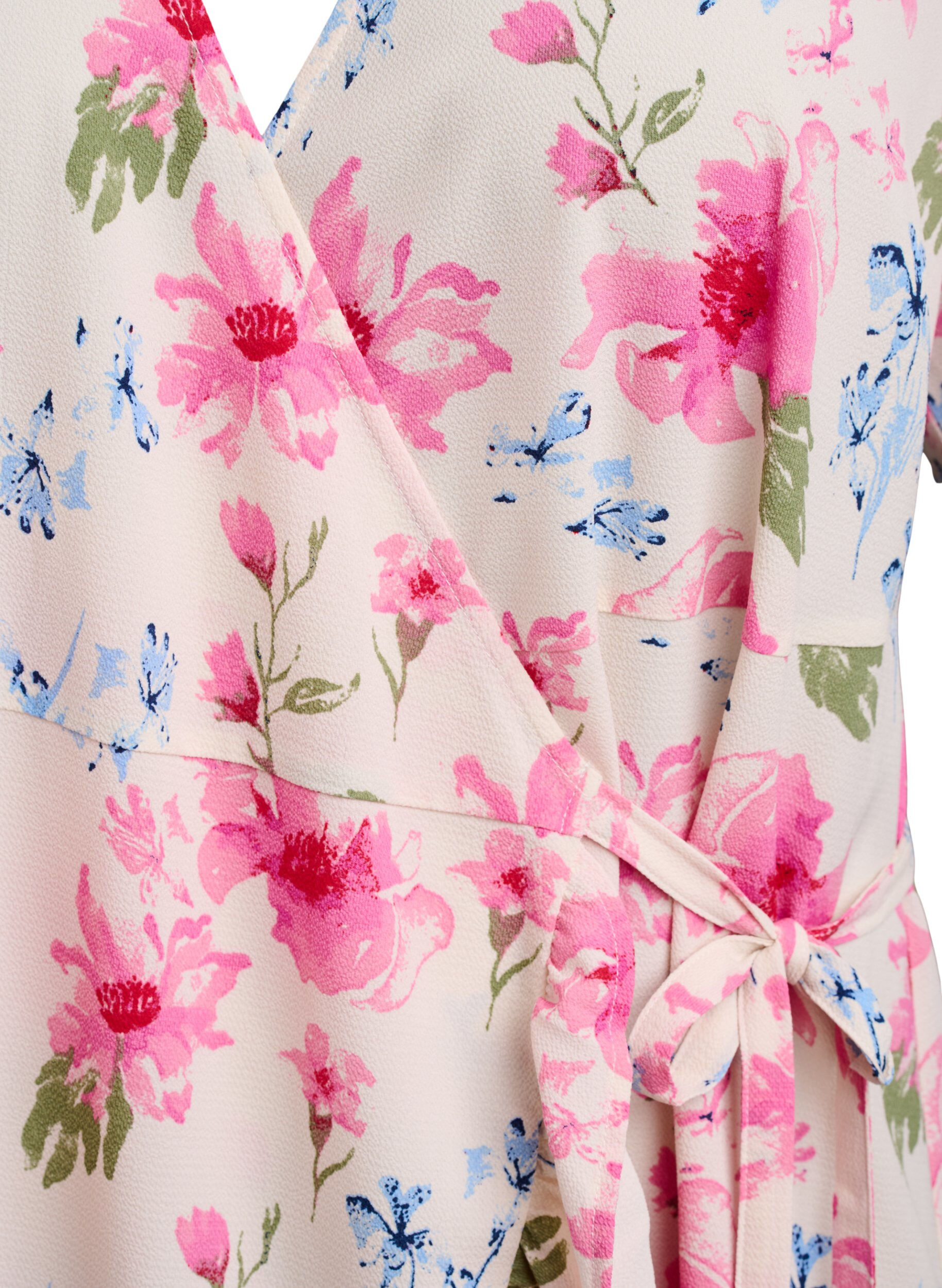 Zizzi Blomstret omslagskjole med korte ermer, Hvit, Packshot image number 2