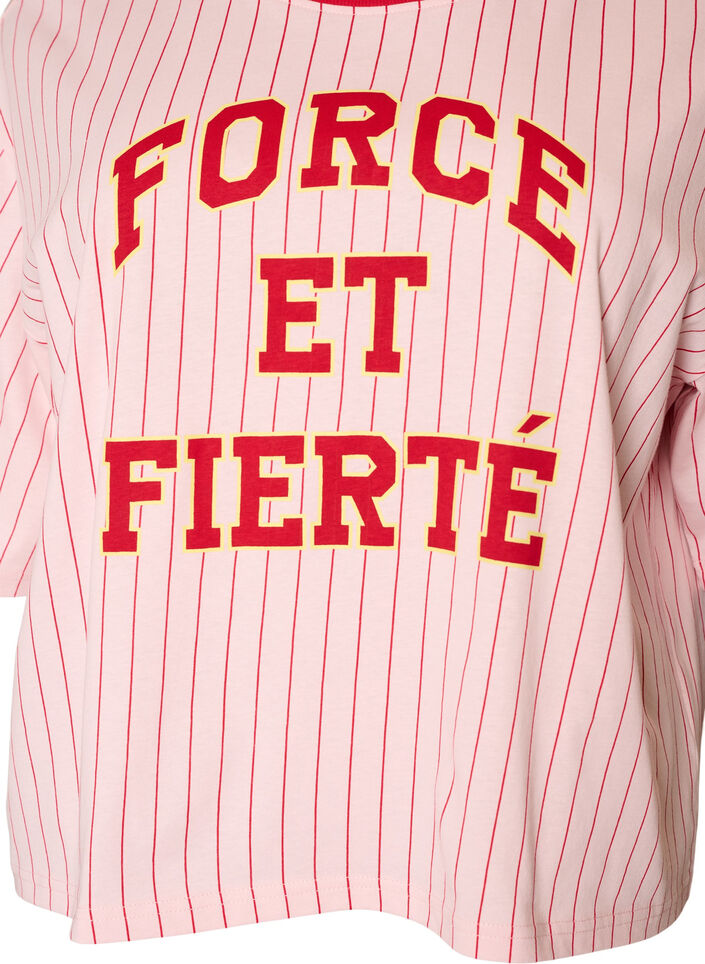 Boxy T-skjorte med striper og statement-trykk, Rosa, Packshot image number 2