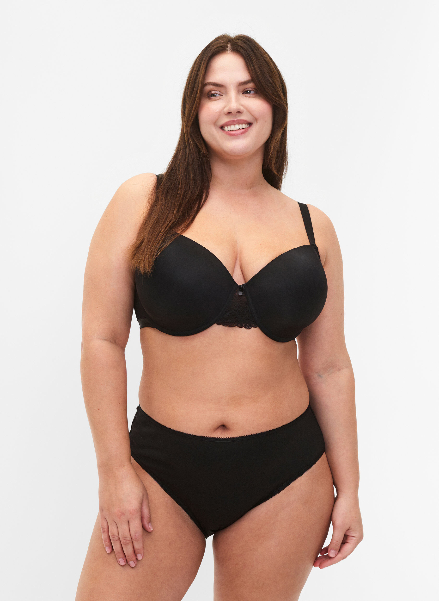 Zizzi5-pack bomullstruser med vanlig midje, Svart, Model image number 0