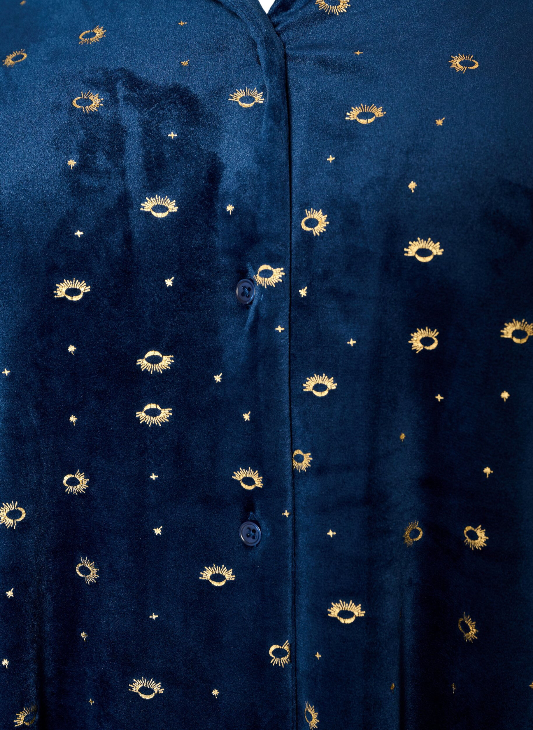 ZizziVelour pyjamas-skjorte med all-over trykk, Bl&aring;, Packshot image number 2