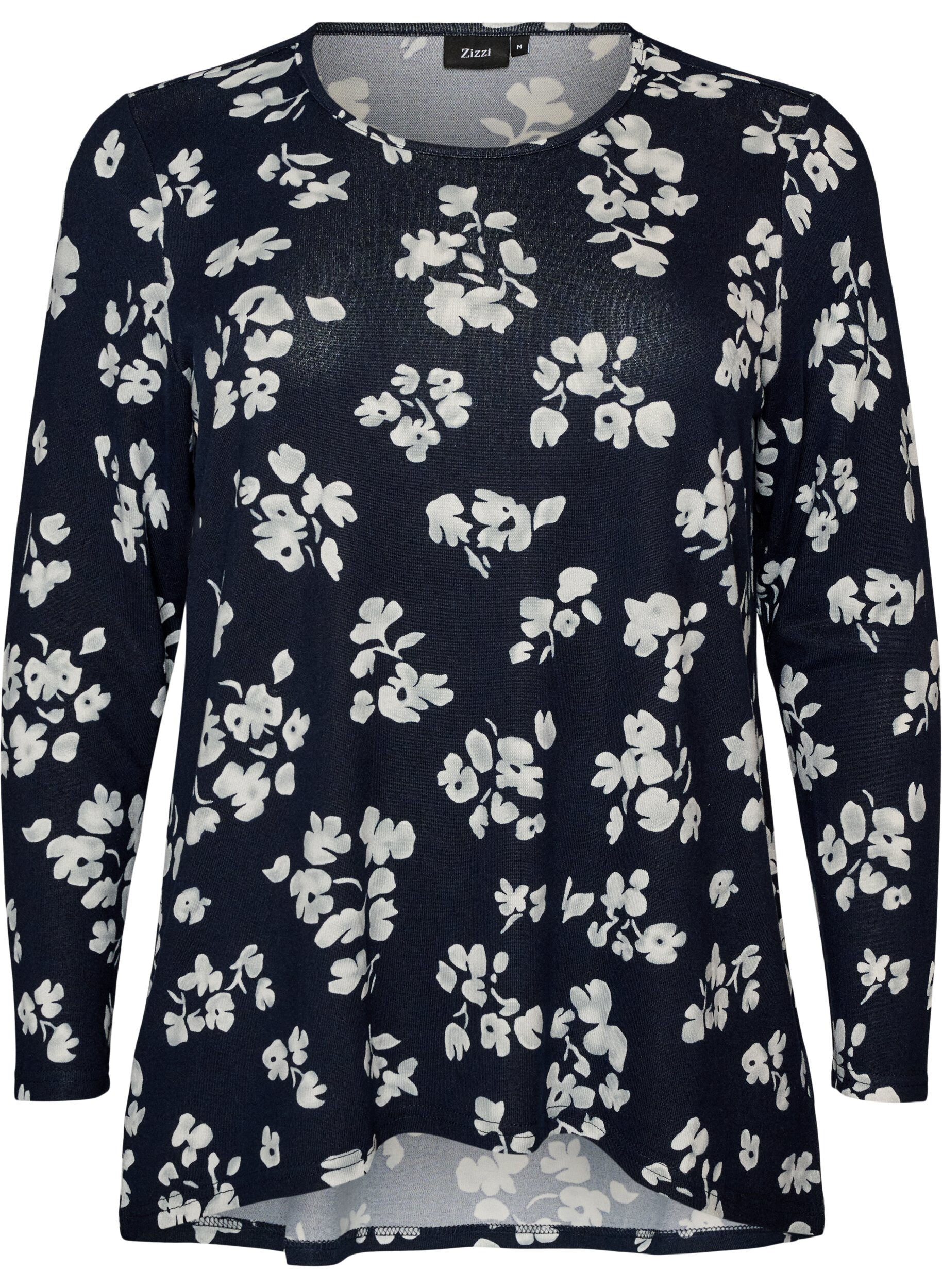 ZizziBlomstret bluse med lange ermer, Bl&aring;, Packshot image number 0