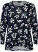 Blomstret bluse med lange ermer, Bl&aring;, Packshot image number 0