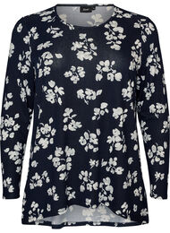 Blomstret bluse med lange ermer, Bl&aring;