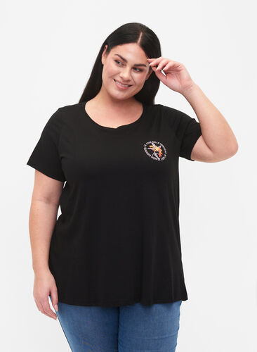 T-skjorte i bomull med trykk foran, Black W. Chest print, Model image number 0