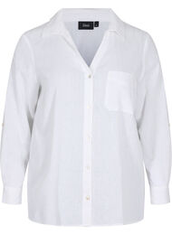 Skjortebluse med knappelukking i bomull-linblanding, White