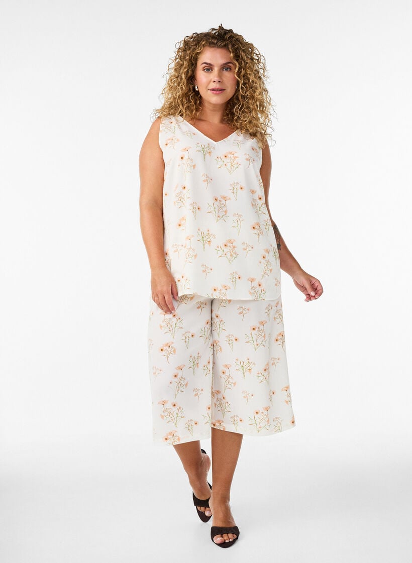 Culottebukser med m&oslash;nster, Vanilje, Model image number 0