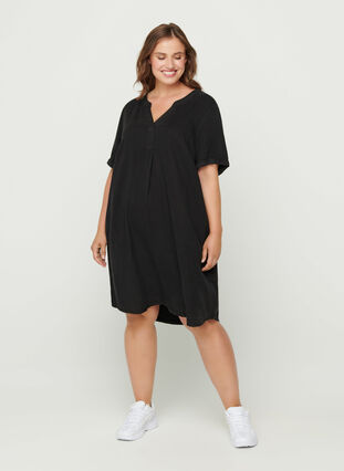 Kortermet kjole i lyocell, Black, Model image number 2