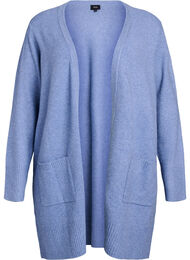 Ribbestrikket cardigan med lommer, Infinity White Mel.