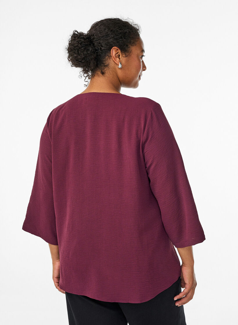 Bluse med 3/4 ermer, M&oslash;rk Bordeaux, Model image number 2