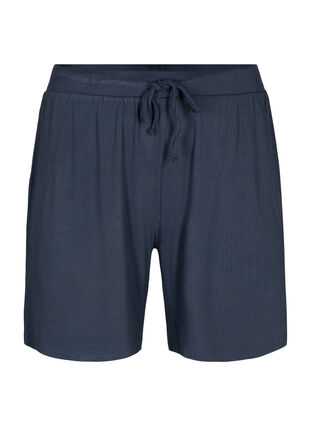 Shorts i viskosekvalitet med ribbestrikk og ledig passform, Umbre Blue, Packshot image number 0