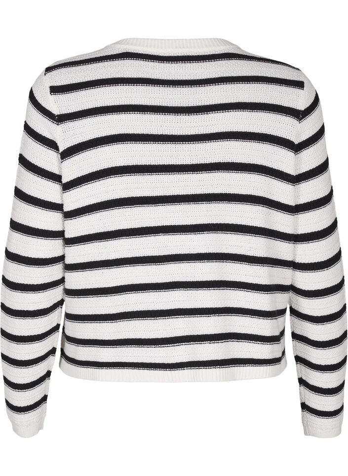 Stripet strikket cardigan med gullknapper, Cloud D. w. Black, Packshot