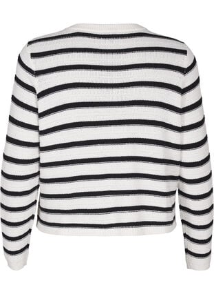 Zizzi Stripet strikket cardigan med gullknapper, Cloud D. w. Black, Packshot image number 1