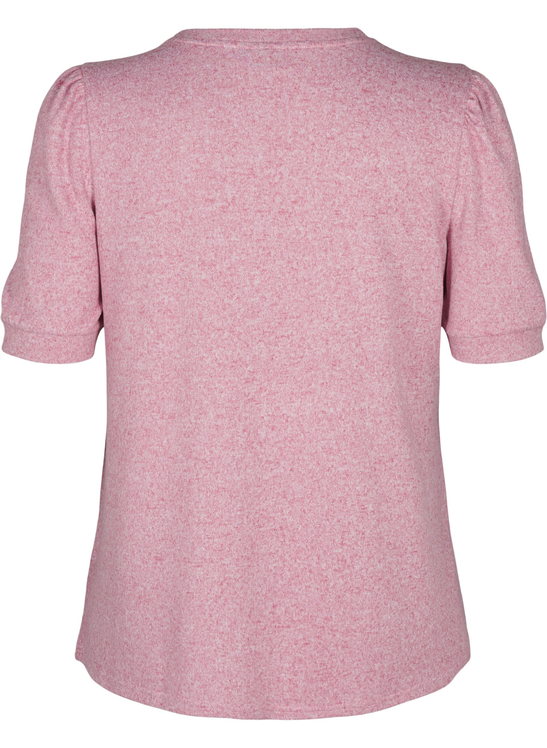 Zizzi Bluse med knappedetaljer og korte puffermer, R&oslash;d, Packshot image number 1