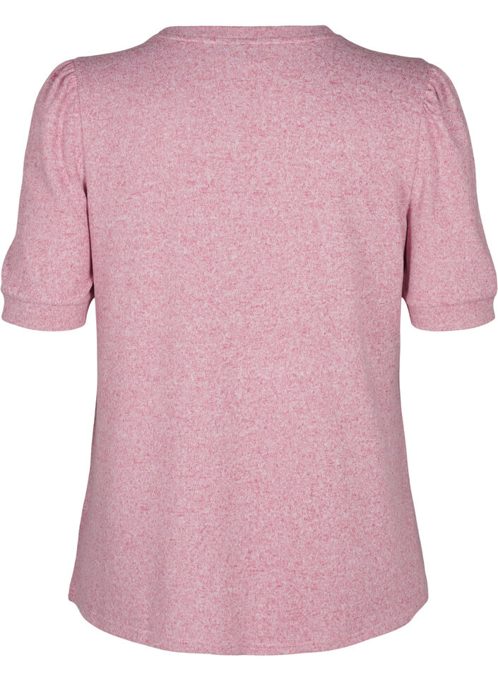 Bluse med knappedetaljer og korte puffermer, R&oslash;d, Packshot image number 1