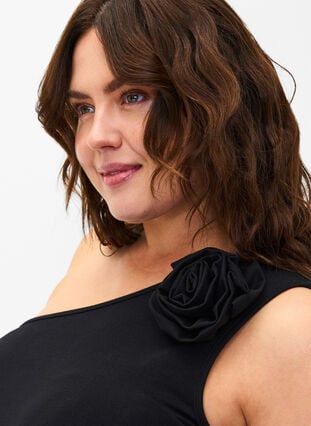 One shoulder-topp med rose, Black, Model image number 2