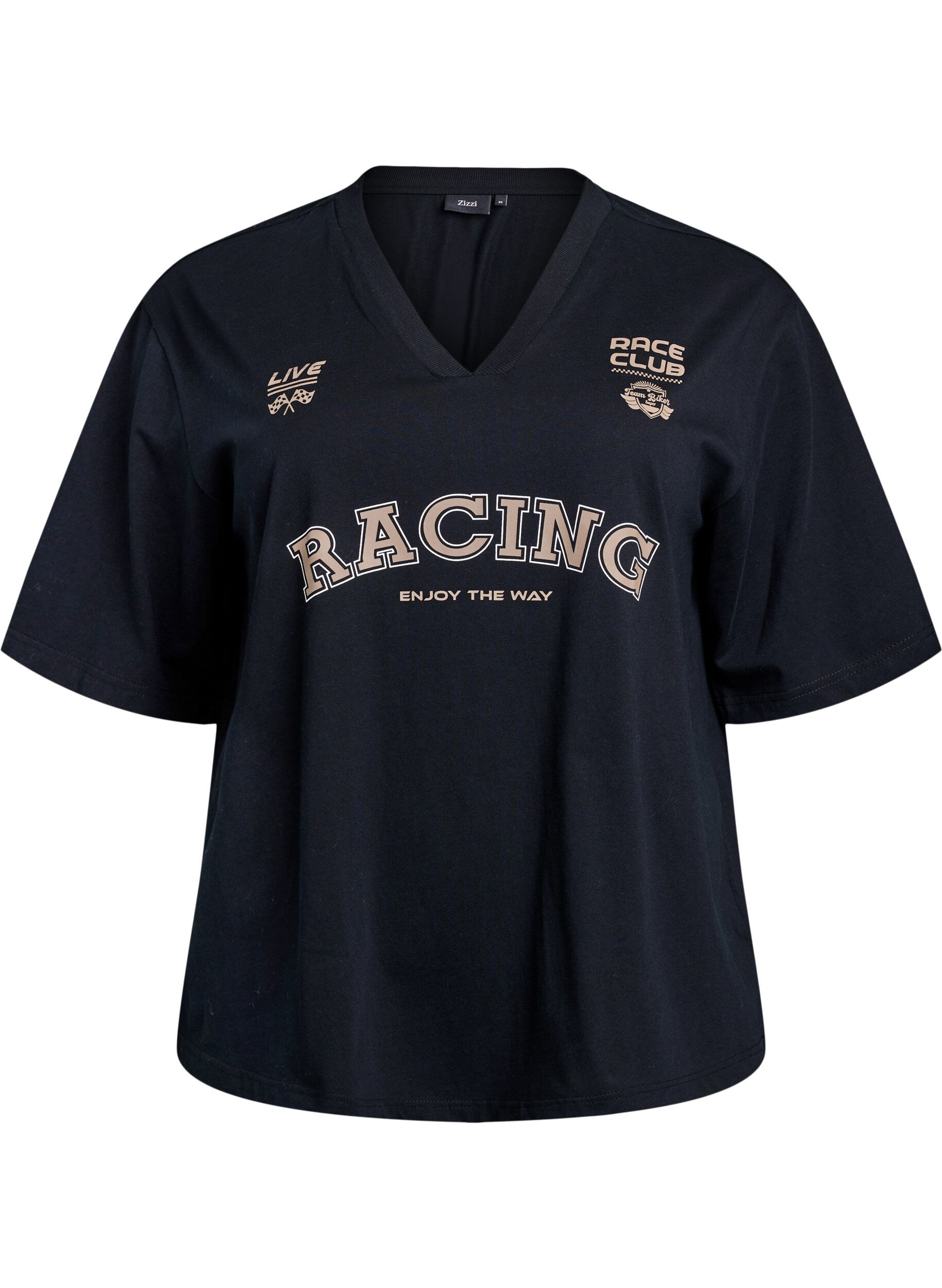 Zizzi Oversized T-skjorte med Racing-trykk, Svart, Packshot image number 0