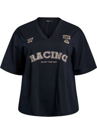 Oversized T-skjorte med Racing-trykk, Svart Oversized T-skjorte med Racing-trykk