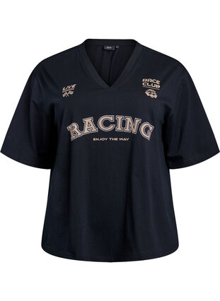 Zizzi Oversized T-skjorte med Racing-trykk, Svart, Packshot image number 0