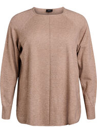 Strikket bluse med rund hals og strikket mønster, Fossil Mel.