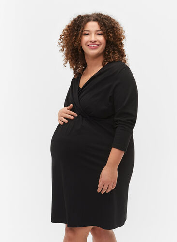 Kjole til gravide i bomull, Black, Model image number 0