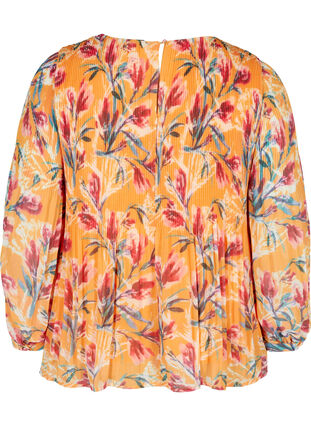 Blomstrete bluse i plissé, Cadmium Yellow AOP, Packshot image number 1