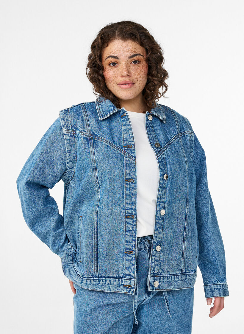 Denimjakke med avtakbare ermer, Bl&aring;, Model image number 0