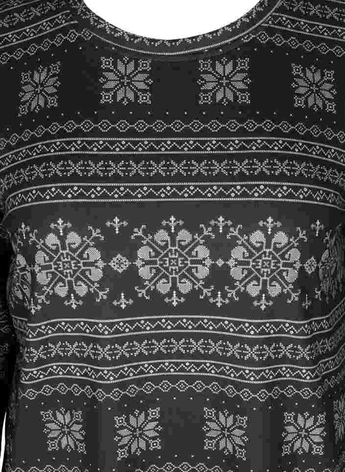Mønstrete pysjamasgenser med lange ermer, Black AOP, Packshot image number 2