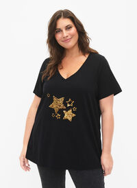 T-skjorte i bomull med paljetter, Black W. Star, Model