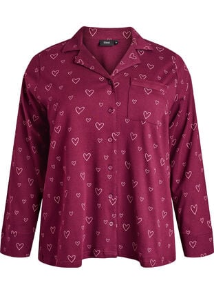 Zizzi Bomullspyjamas-skjorte med brystlomme, Mørk Bordeaux, Packshot image number 0