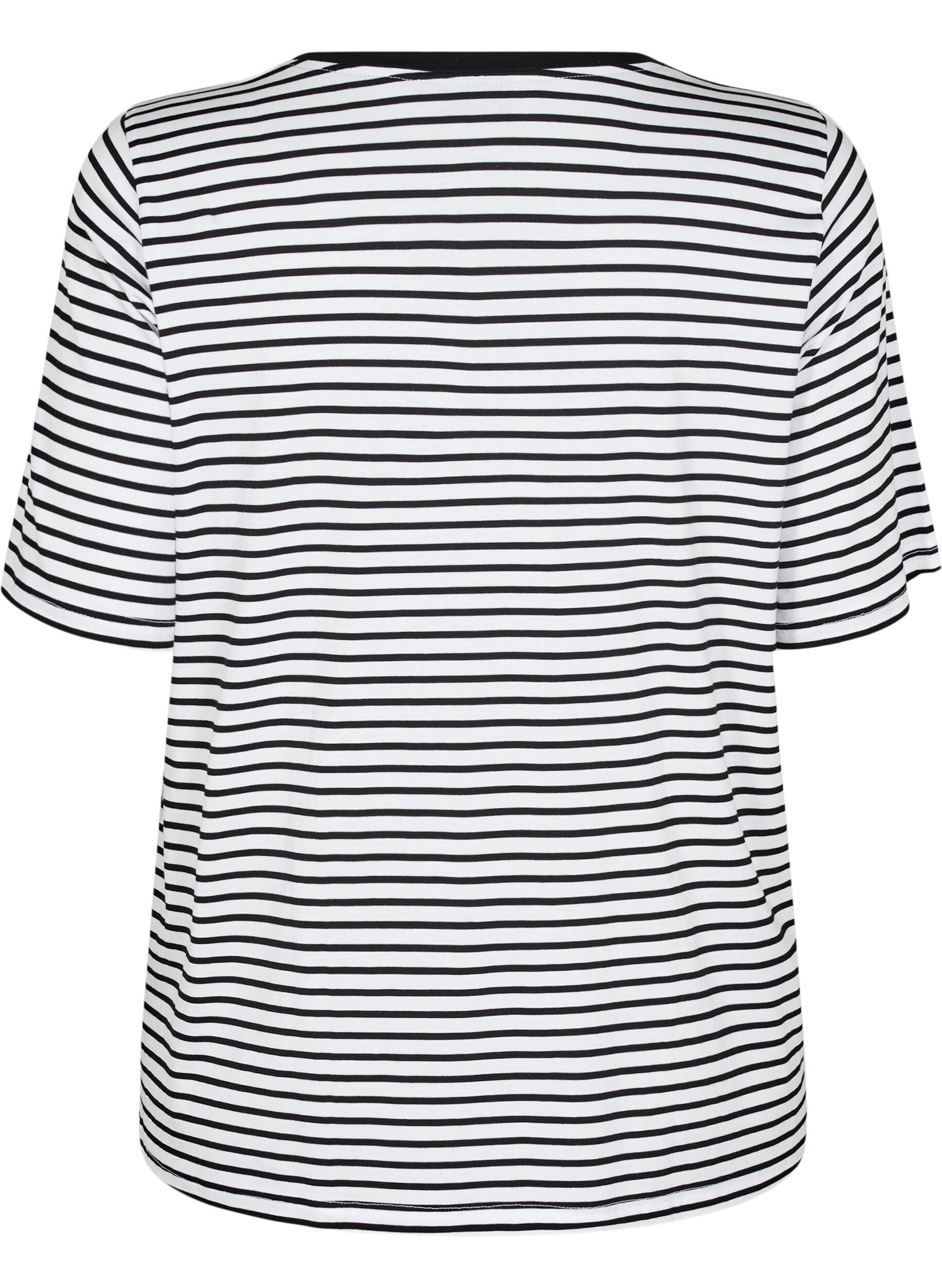Zizzi T-skjorte med TENCEL&trade; Lyocell og striper, Hvit, Packshot image number 1