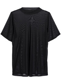 Bluse i mesh med korte ermer, Svart Bluse i mesh med korte ermer