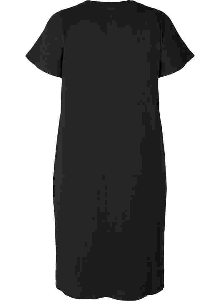 Kortermet ribbet kjole med splitter, Black, Packshot image number 1