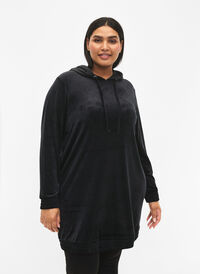Velurkjole med hette, Black, Model