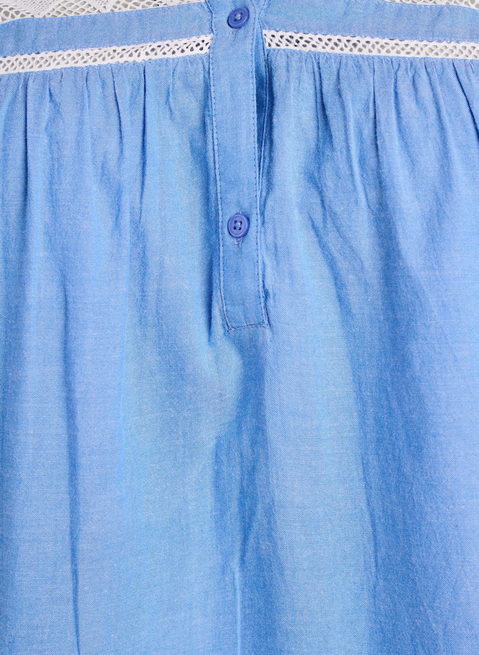 ZizziErmel&oslash;s bomullsbluse med volangkanter, Bl&aring;, Packshot image number 2