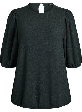 Zizzi Bluse med glittermønster og 3/4 ermer, Grønn, Packshot image number 0