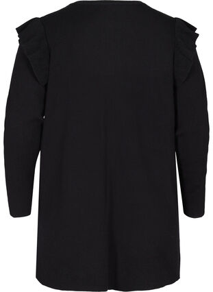 Zizzi Strikkecardigan med volanger og lommer, Black, Packshot image number 1