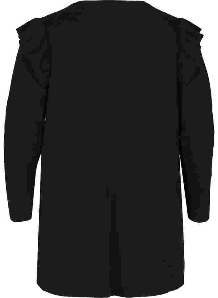 Strikkecardigan med volanger og lommer, Black, Packshot image number 1