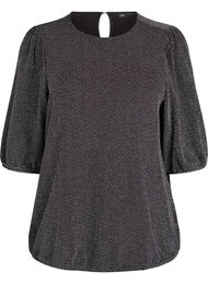 Bluse med glittermønster og 3/4 ermer, Svart