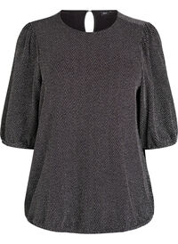 Bluse med glittermønster og 3/4-ermer, Svart Bluse med glittermønster og 3/4-ermer