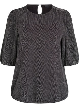 Zizzi Bluse med glittermønster og 3/4-ermer, Svart, Packshot image number 0
