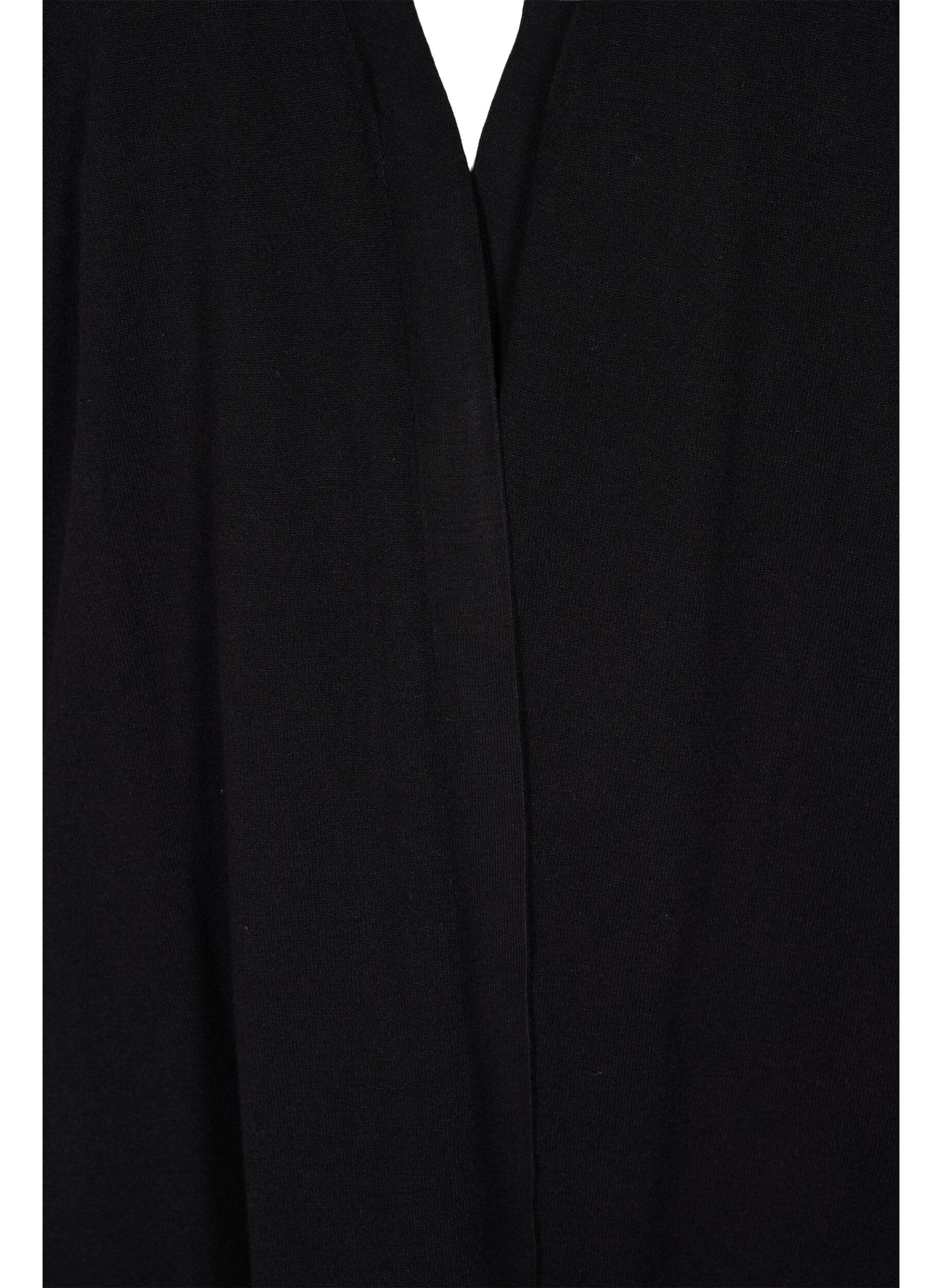 Zizzi Strikket cardigan med splitt og ribbekanter, Black, Packshot image number 2