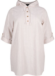 Tunika med hette i bomull og lin, Wh. Sandshell Stripe