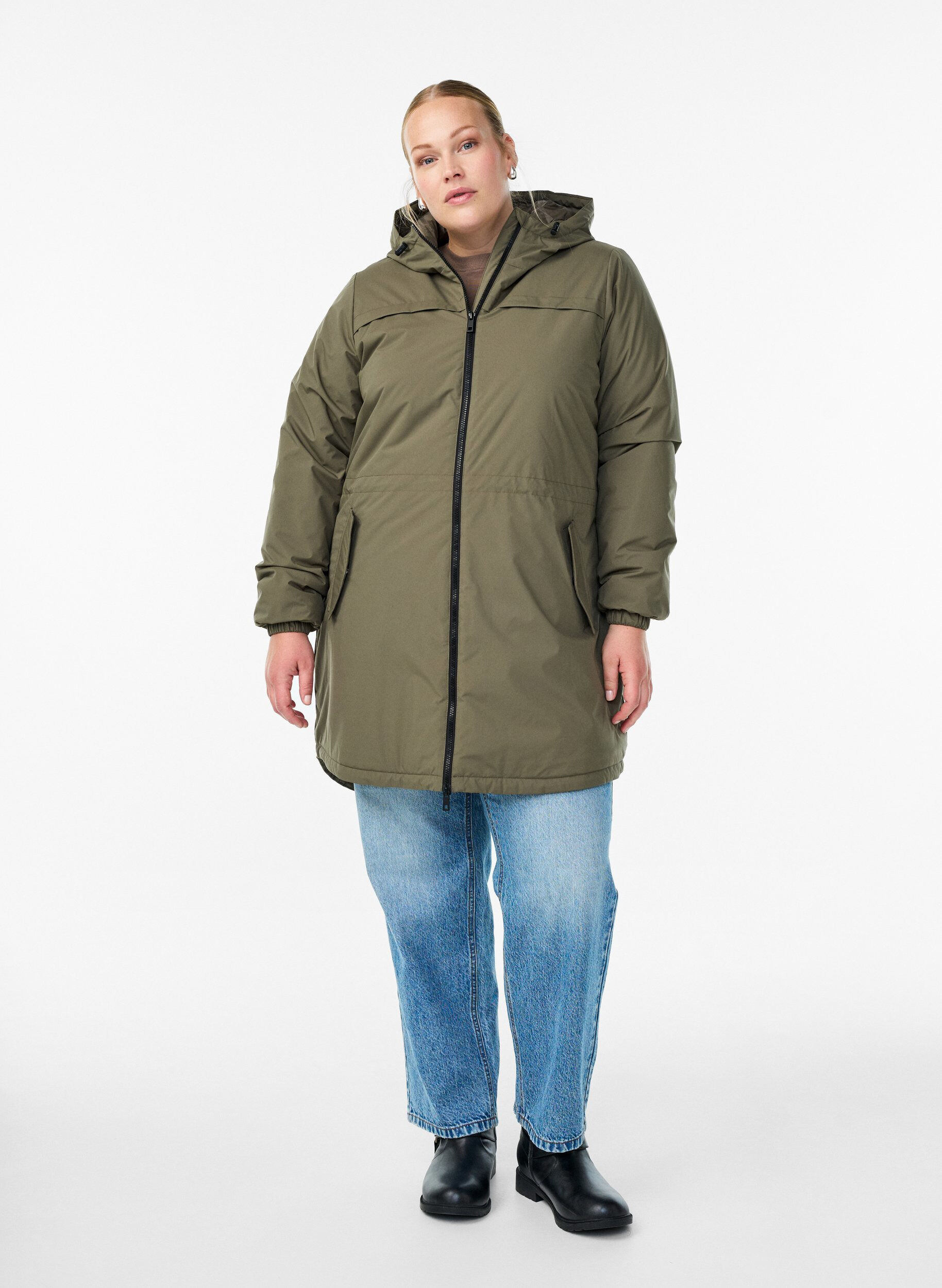 ZizziLett polstret parka med hette, Gr&oslash;nn, Model image number 1