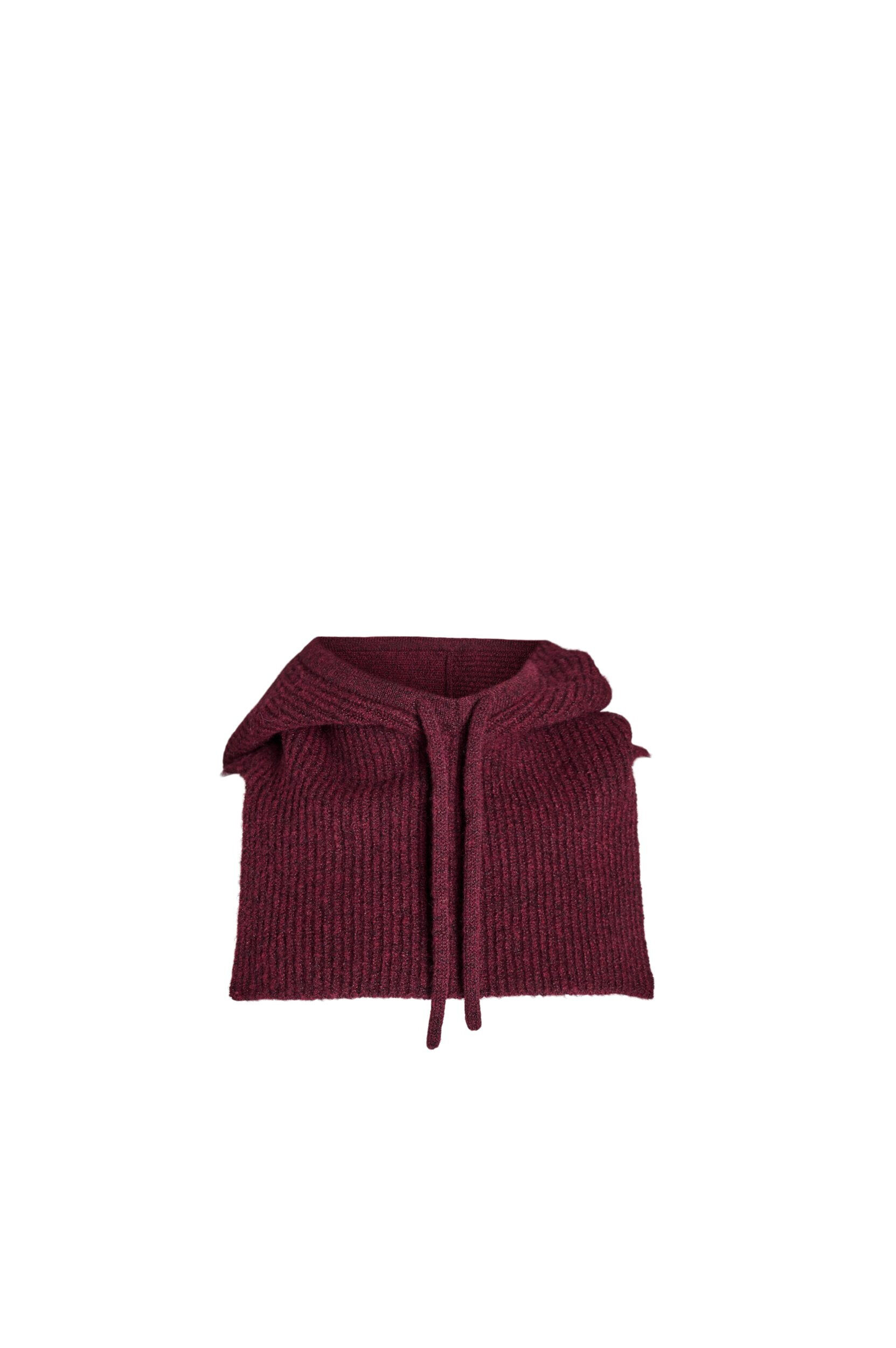 Zizzi Strikket balaclava med snorer, M&oslash;rk Bordeaux, Packshot image number 3