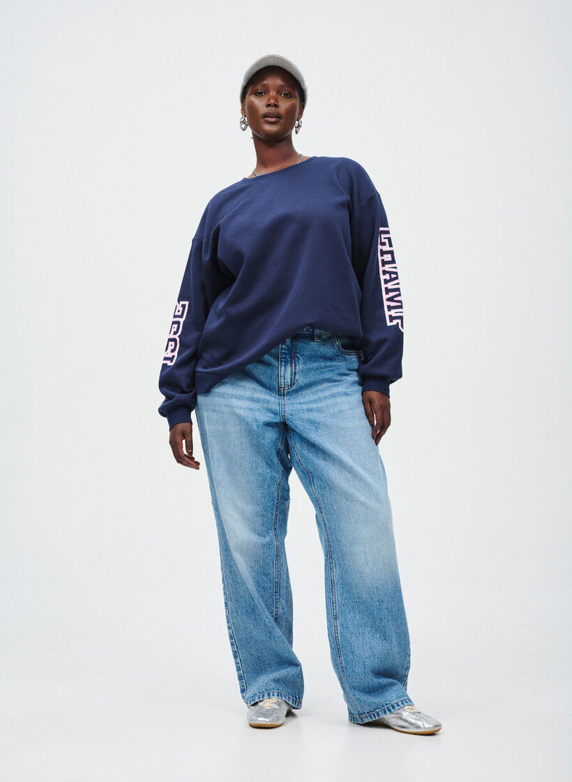 Genser med statement-trykk på ermene og ryggen, Navy Blazer, Image