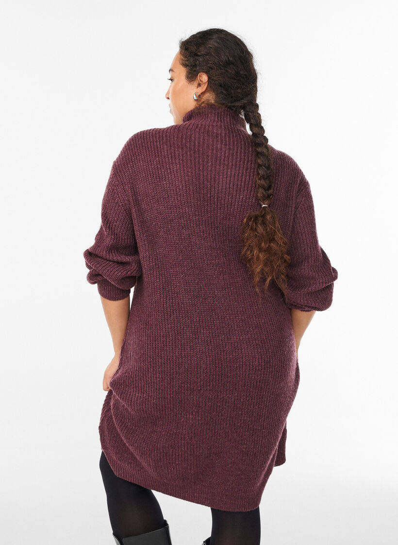 FLASH - Kort strikket kjole med høy hals, Rød, Model image number 2